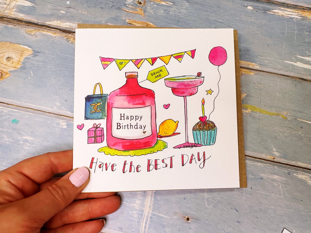 Pink Cocktails and handbags Birthday Card