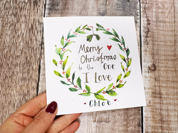 To the one I love Mistletoe Christmas Card - Personalised
