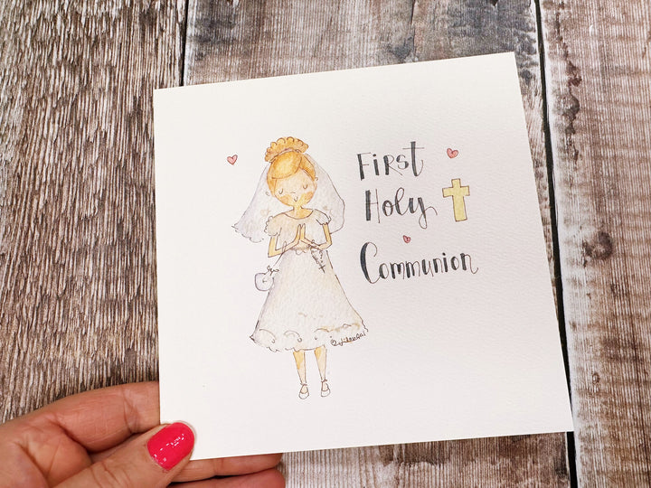 First Holy Communion, Little Girl Card - Personalised