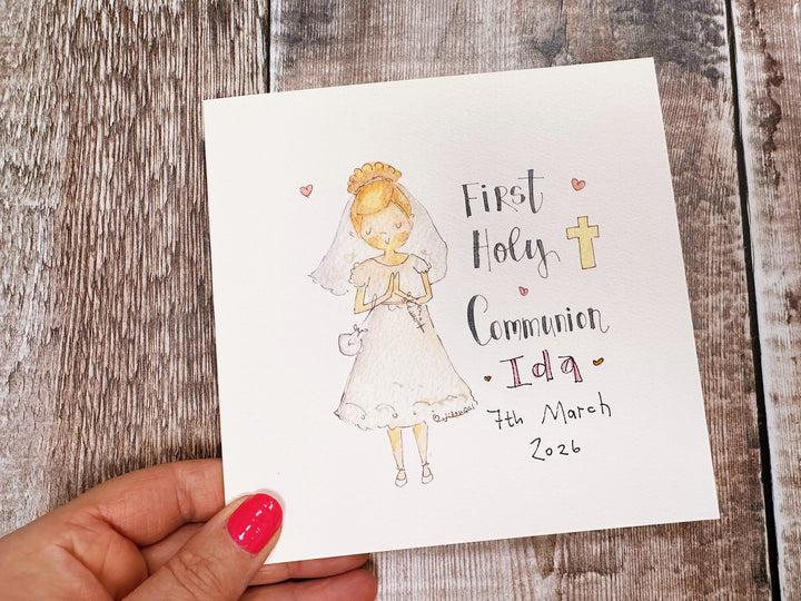 First Holy Communion, Little Girl Card - Personalised