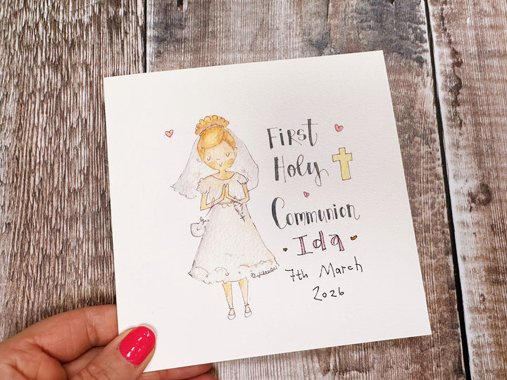 First Holy Communion, Little Girl Card - Personalised
