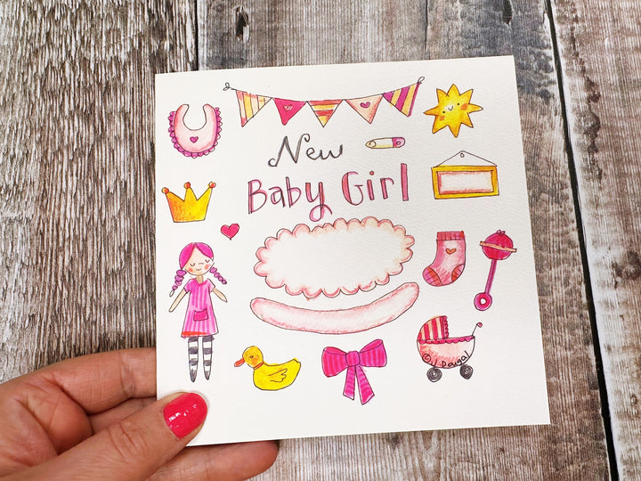 Baby Girl Little Icons Personalised Card