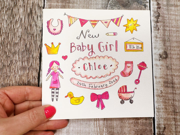 Baby Girl Little Icons Personalised Card