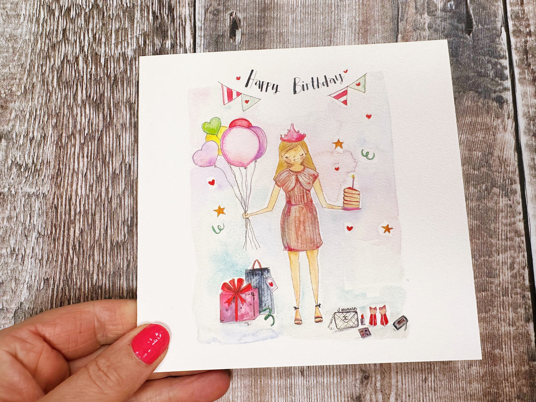 Girl with cake Card - Personalised