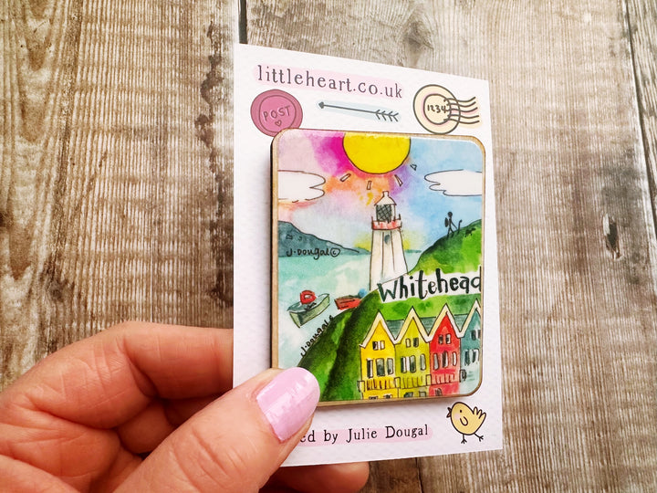 Whitehead Northern Ireland Cute Little City Wooden Magnet