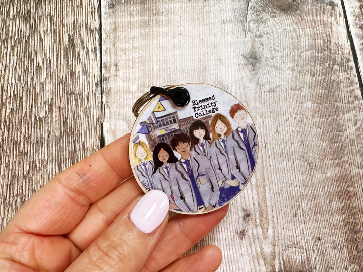 Secondary School round Wooden Keyring