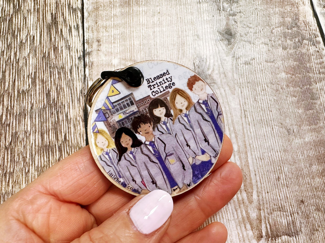 Secondary School round Wooden Keyring