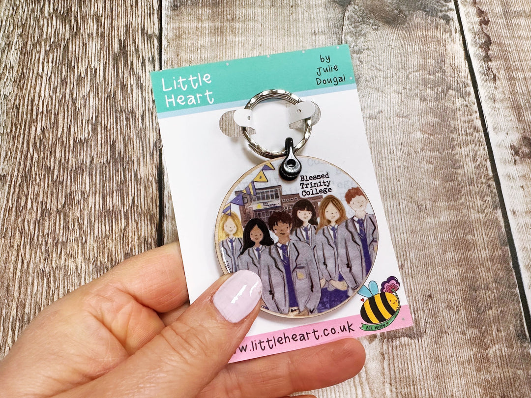 Secondary School round Wooden Keyring
