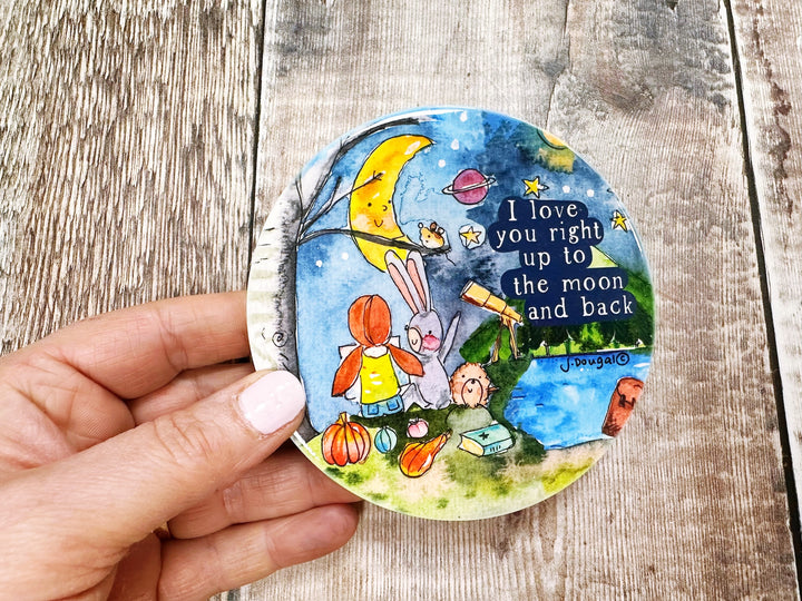 I love you up to the Moon and back cute ceramic coaster