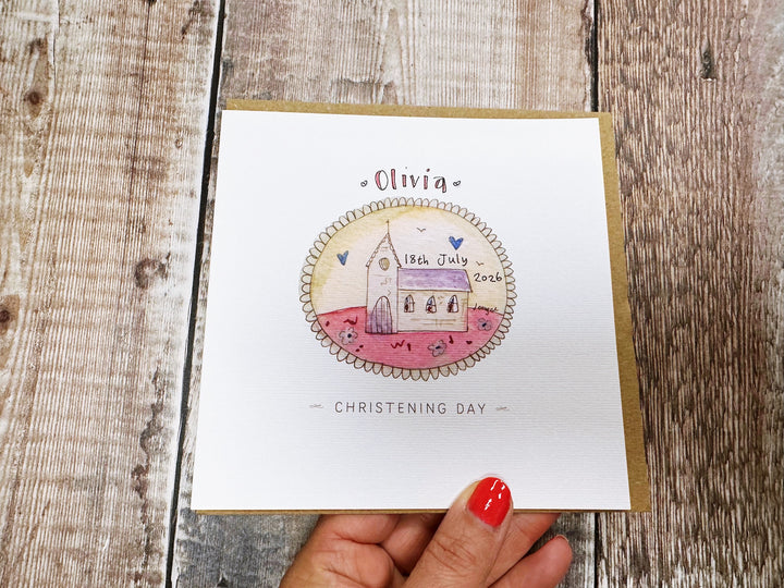 Little Christening Day Pink Church Greeting Card
