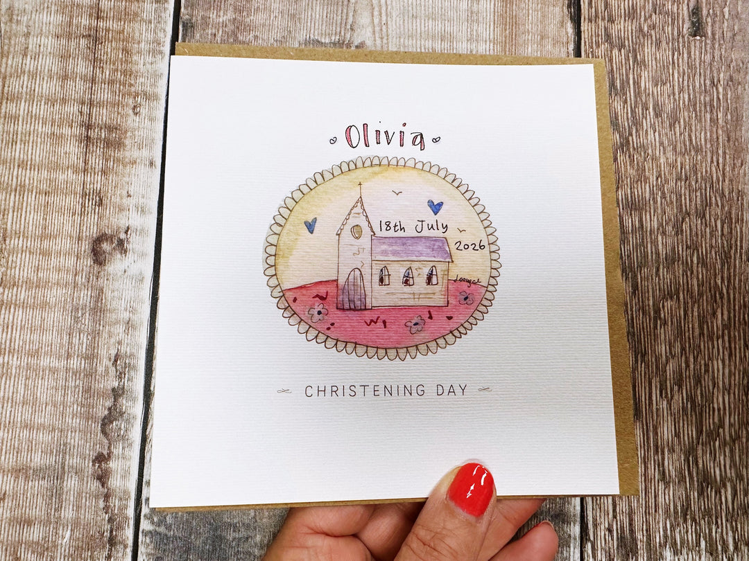 Little Christening Day Pink Church Greeting Card