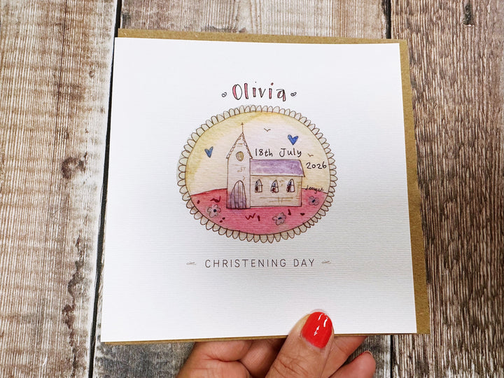 Little Christening Day Pink Church Greeting Card