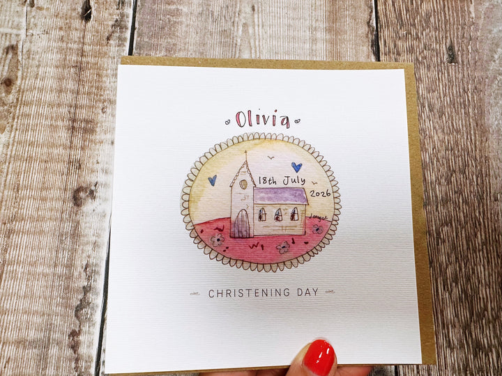 Little Christening Day Pink Church Greeting Card