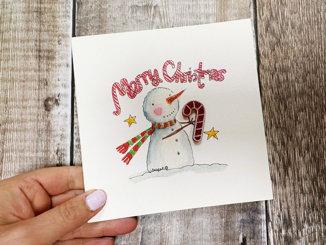 "Candy Cane Snowman" Christmas Card - Personalised