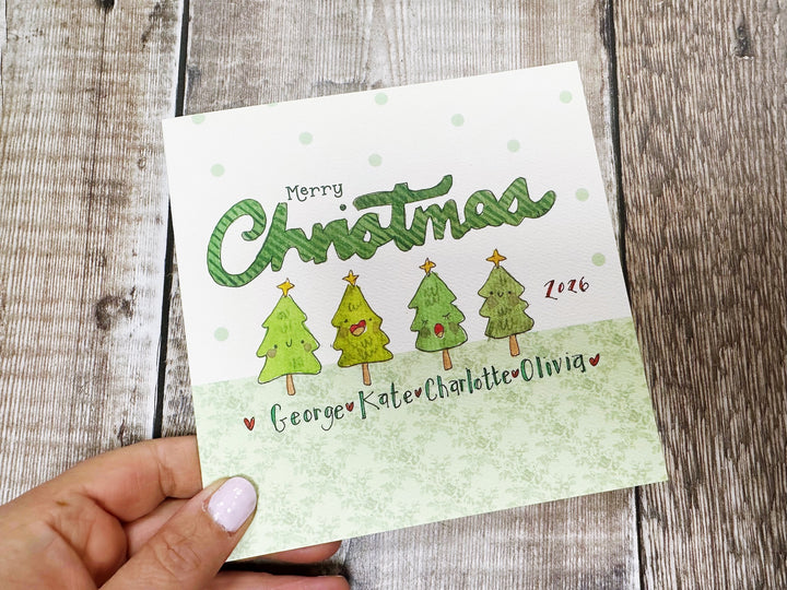 4 Little Trees Christmas Card - Personalised