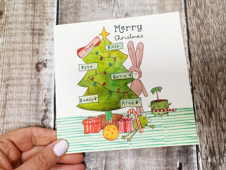 Around The  Christmas Tree Personalised Christmas Card