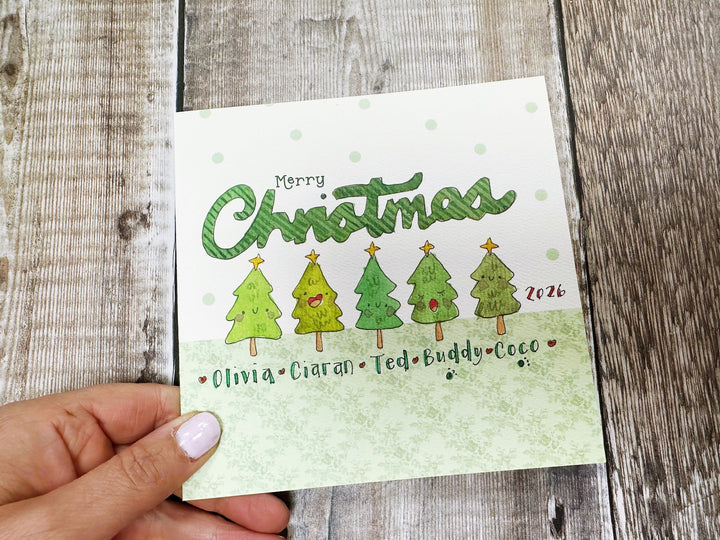 5 Little Trees Christmas Card - Personalised