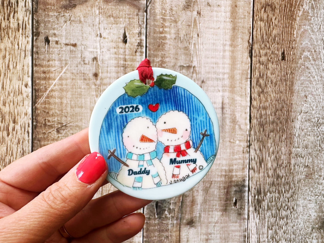 2 Little Snowmen Christmas Ceramic Bauble