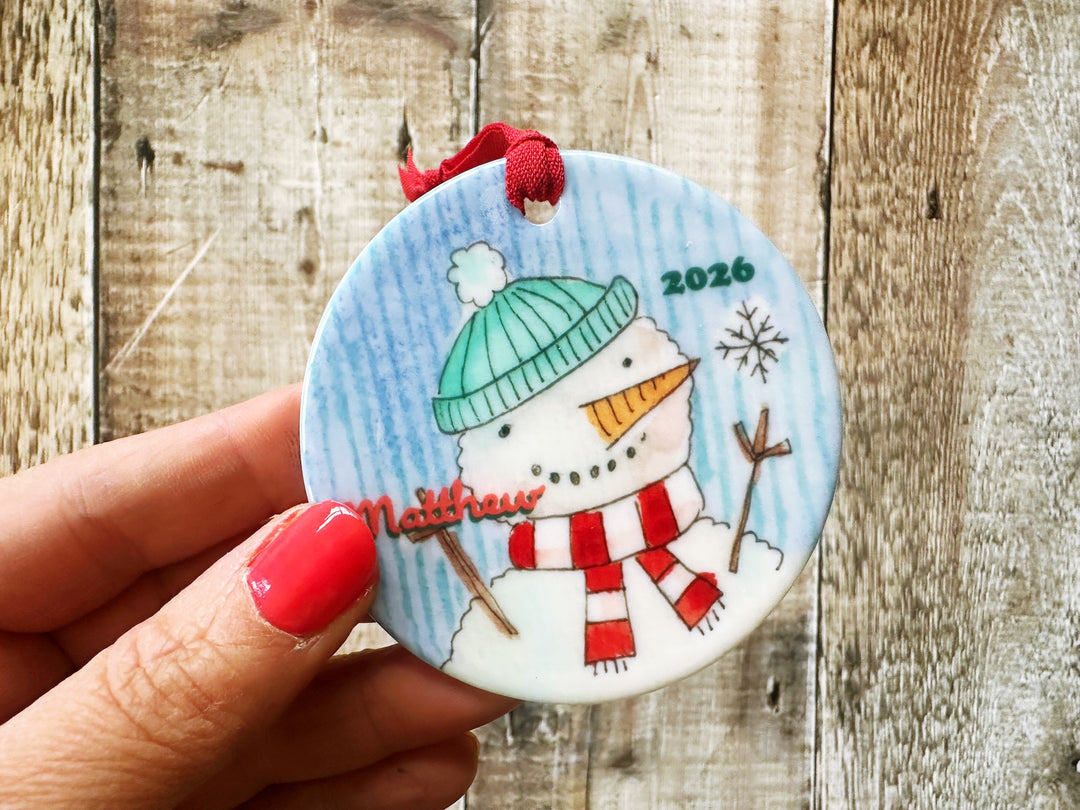 Ceramic Snowman Personalised Christmas Ceramic Bauble