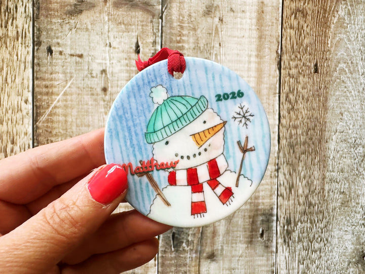 Ceramic Snowman Personalised Christmas Ceramic Bauble