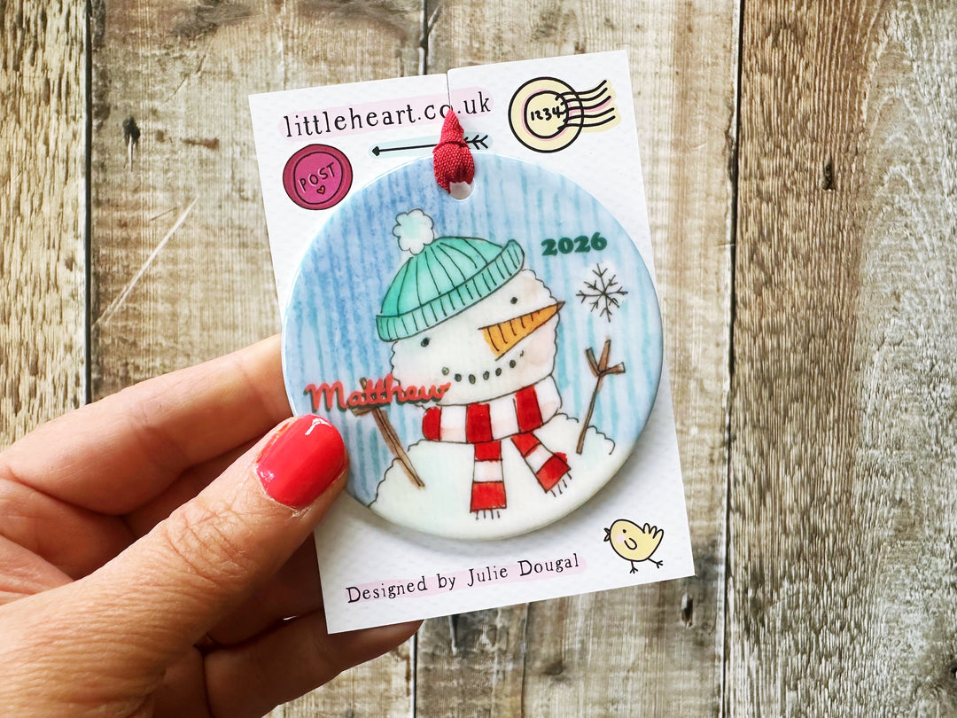Ceramic Snowman Personalised Christmas Ceramic Bauble
