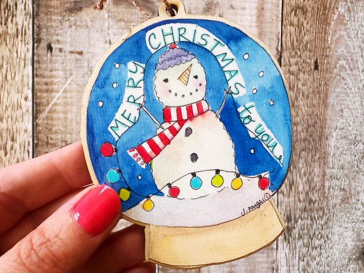 Snowman Globe Wooden Hanging Christmas Decoration