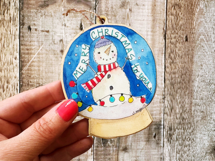 Snowman Globe Wooden Hanging Christmas Decoration