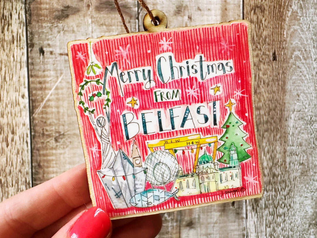 Merry Christmas from Belfast Wooden Hanging Christmas Decoration