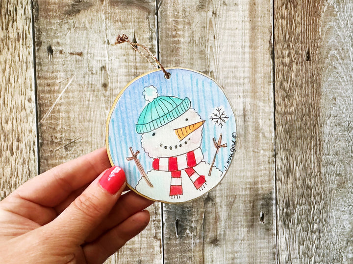 Snowman with Scarf Wooden Hanging Christmas Decoration