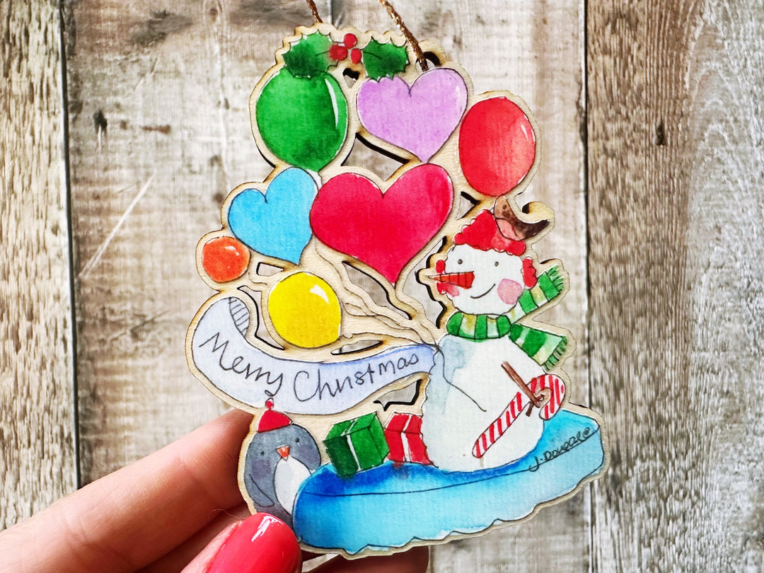 Snowman Balloons Wooden Hanging Christmas Decoration