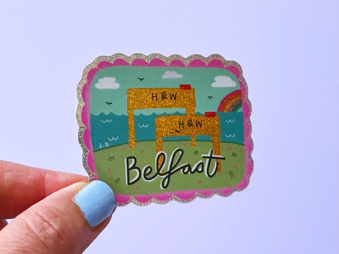 Metalic Iridescent Belfast Cranes Vinyl Sticker