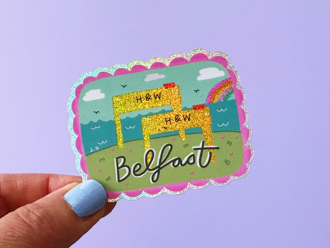 Metalic Iridescent Belfast Cranes Vinyl Sticker
