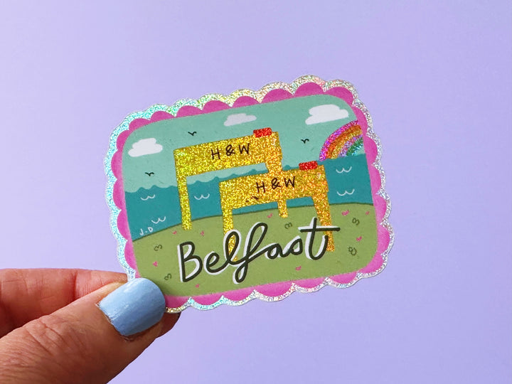 Metalic Iridescent Belfast Cranes Vinyl Sticker