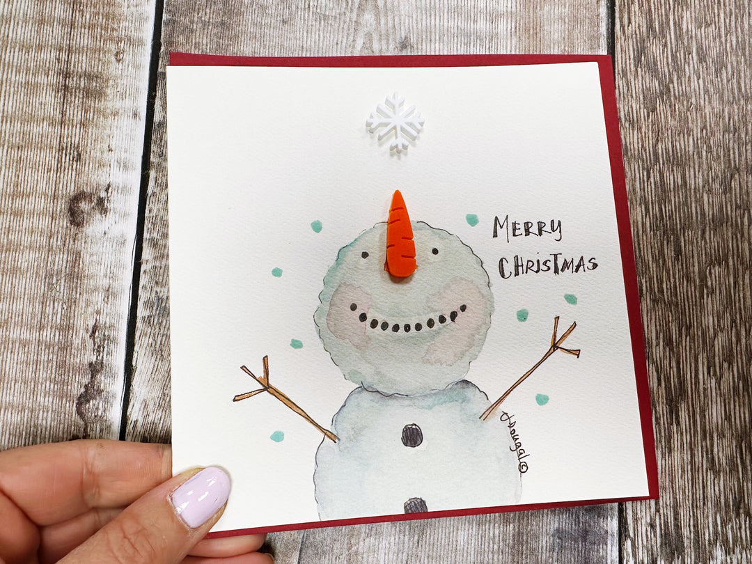 Snowman with Wreath Personalised Christmas Card