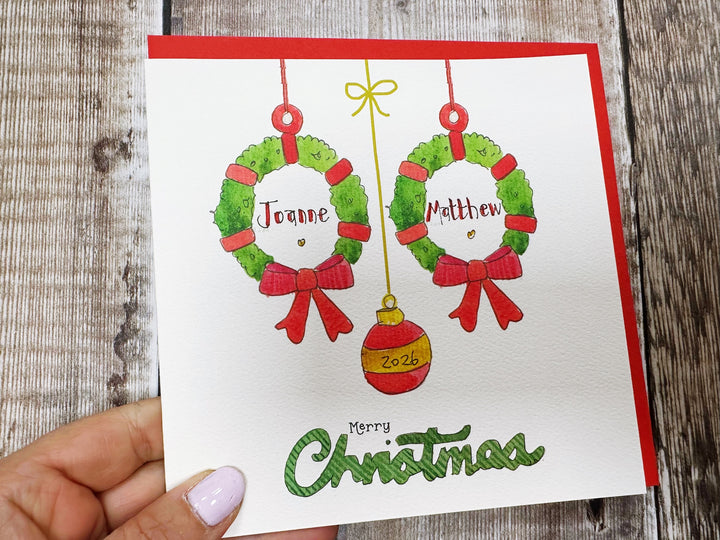 2 Little Garlands Christmas Card - Personalised