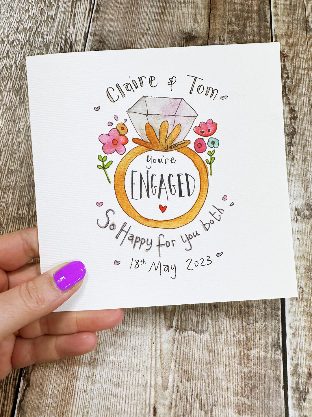 Floral Engagement Ring Card - Personalised