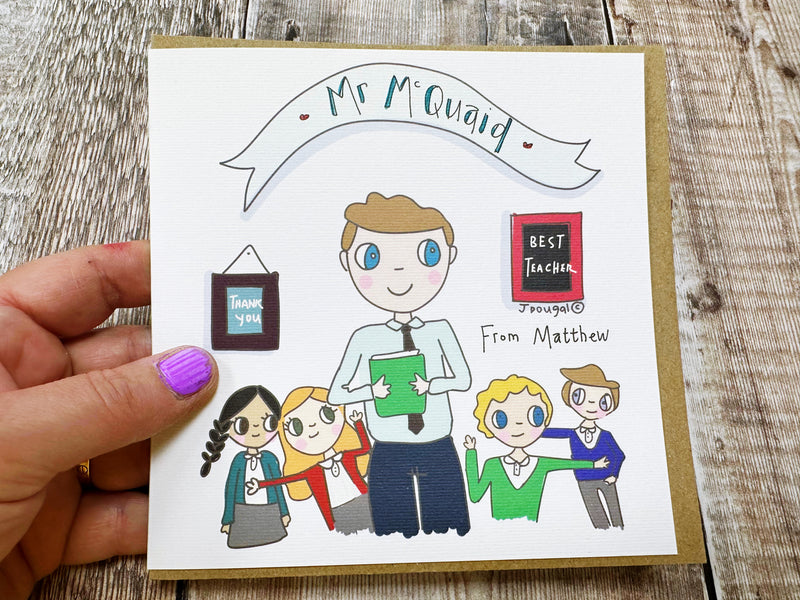 Cartoon Male Teacher Card - Personalised