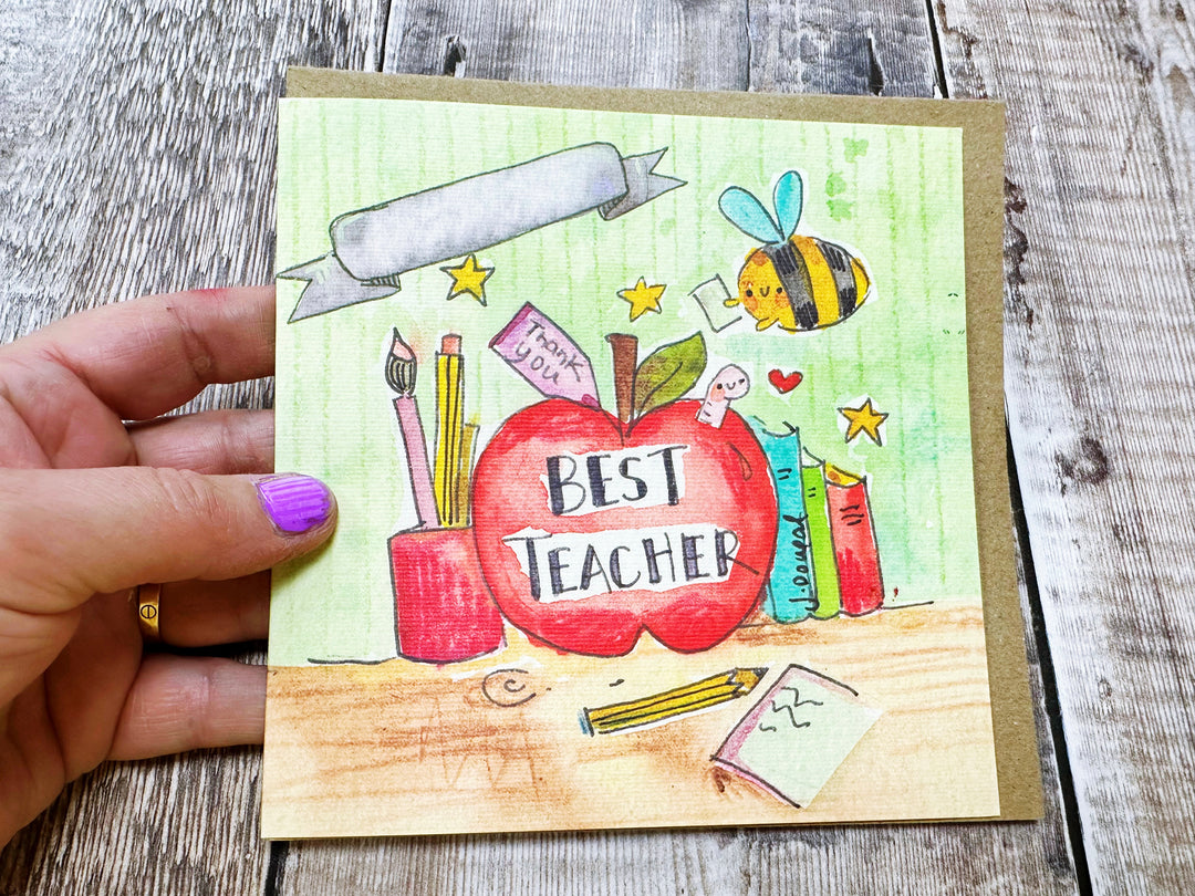 Apple and Bee Teacher Card - Personalised