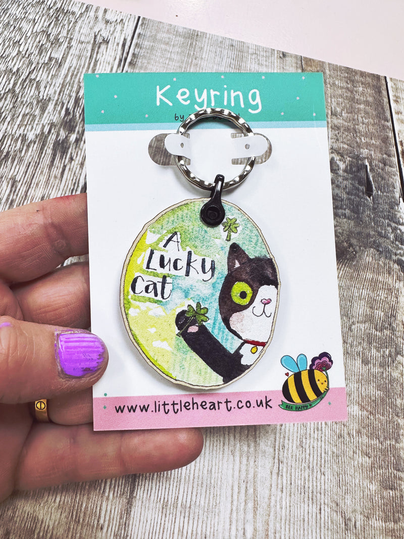 Lucky Cat wooden Keyring