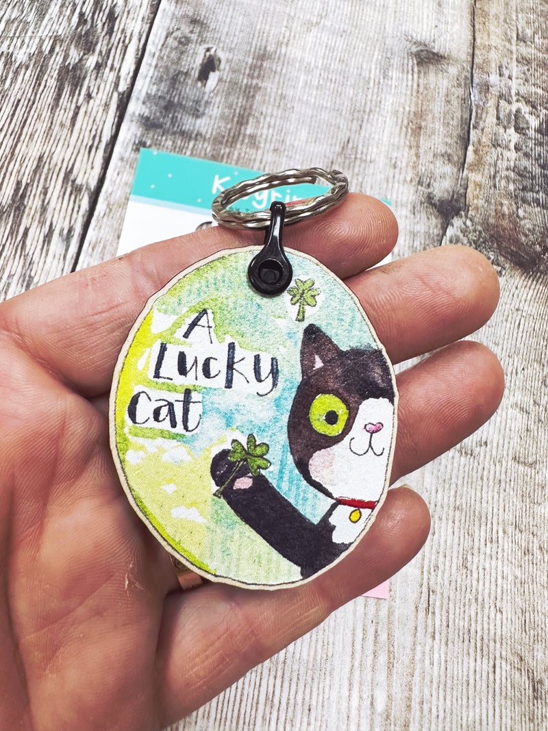 Lucky Cat wooden Keyring