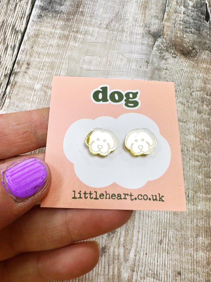 Mini Dog Gold Mirror Acrylic Stud Earrings Hypoallergenic