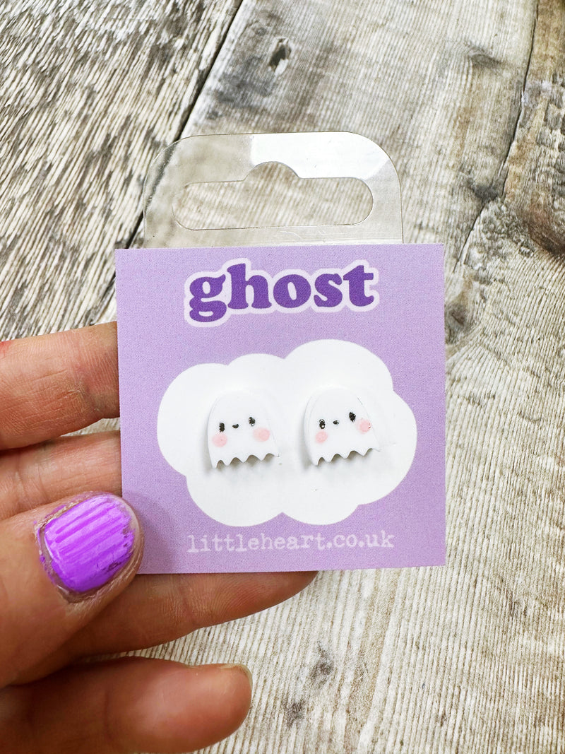 Mini White Ghost Acrylic Stud Earrings Hypoallergenic