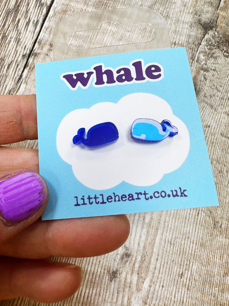 Mini Whale Blue Mirror Acrylic Stud Earrings Hypoallergenic