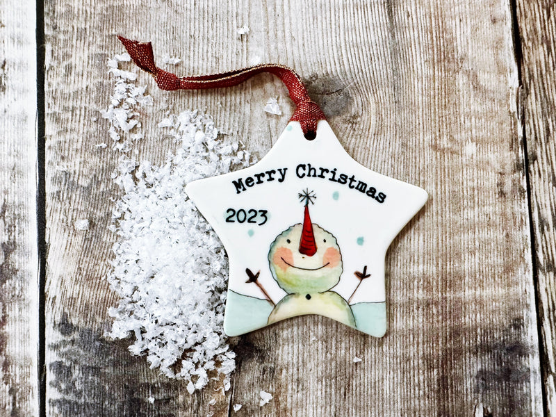 Snowman Star Ceramic Hanging decoration NOT PERSONALISED