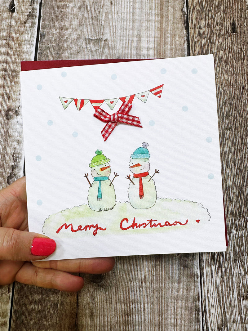 2 Snowmen Christmas Card - Personalised