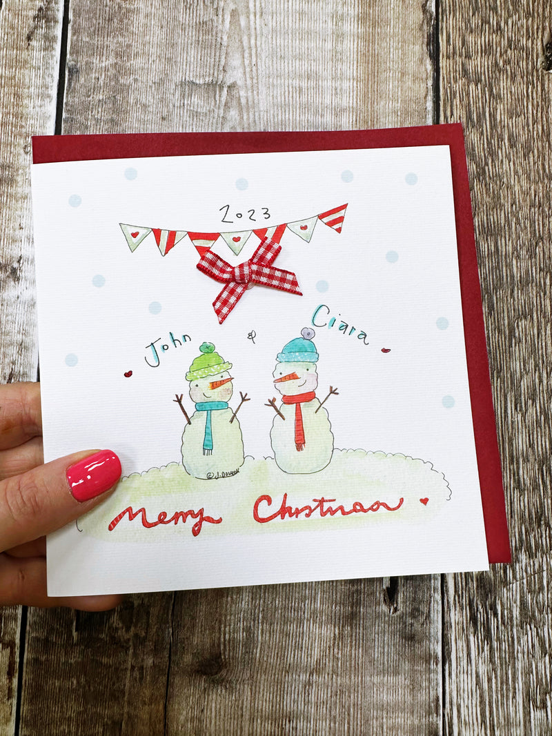 2 Snowmen Christmas Card - Personalised