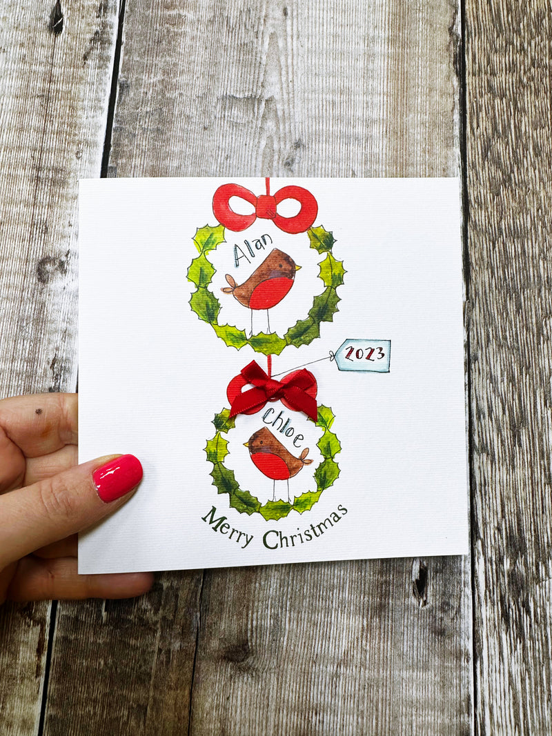 2 Robins Christmas Card - Personalised