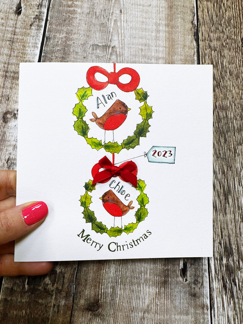 2 Robins Christmas Card - Personalised