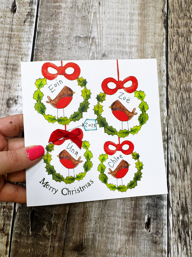 4 Robins Christmas Card - Personalised