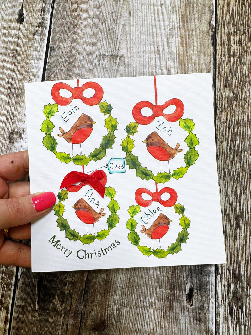 4 Robins Christmas Card - Personalised